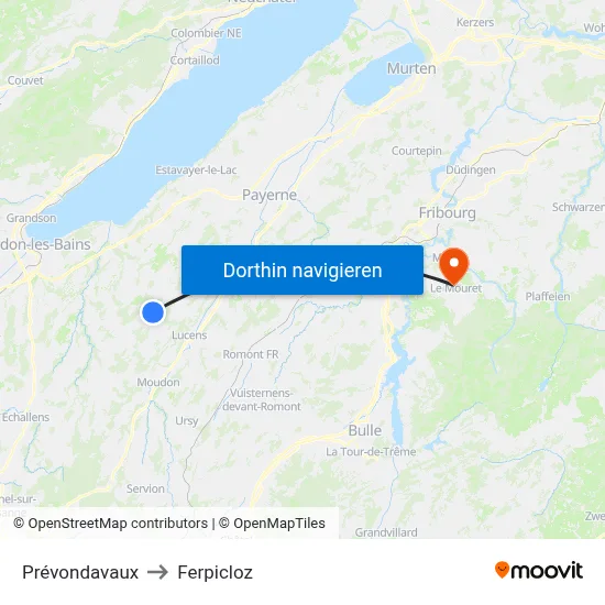 Prévondavaux to Ferpicloz map
