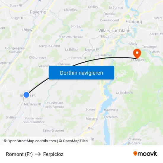 Romont (Fr) to Ferpicloz map