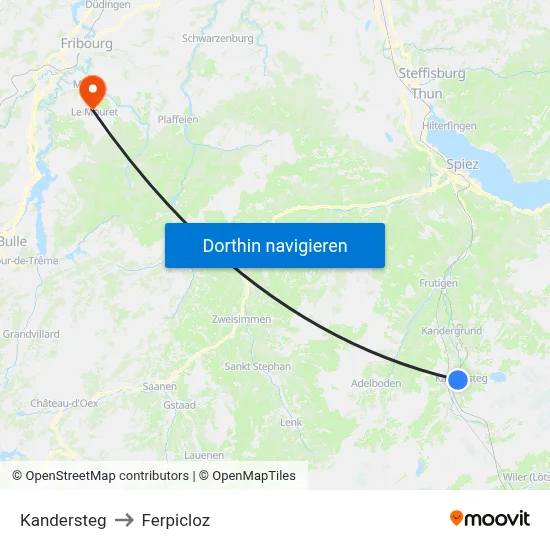 Kandersteg to Ferpicloz map