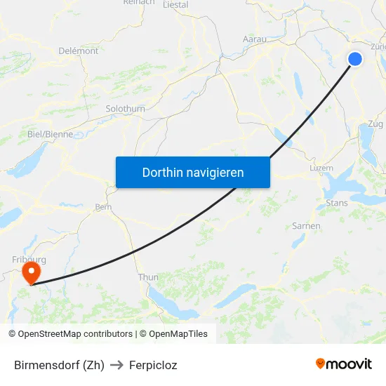 Birmensdorf (Zh) to Ferpicloz map