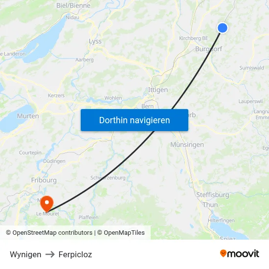 Wynigen to Ferpicloz map
