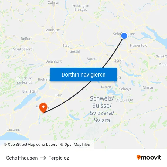 Schaffhausen to Ferpicloz map