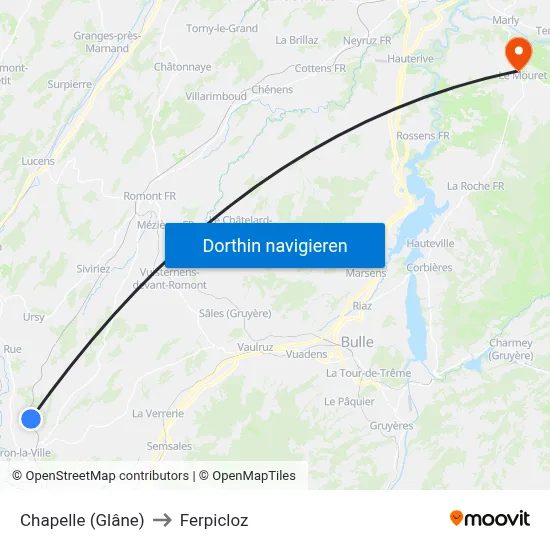 Chapelle (Glâne) to Ferpicloz map