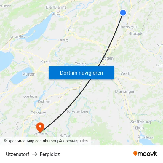 Utzenstorf to Ferpicloz map