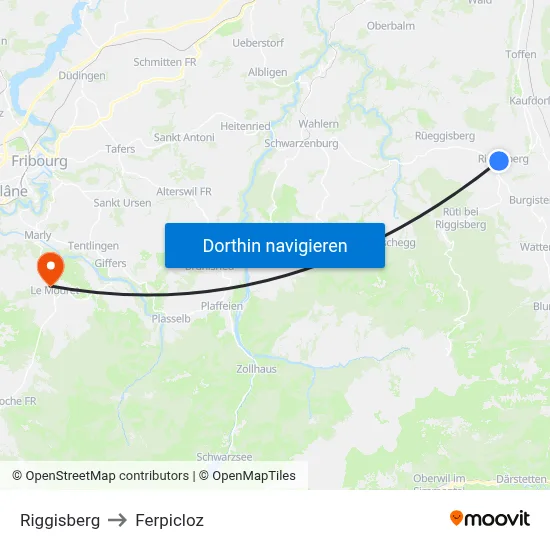 Riggisberg to Ferpicloz map