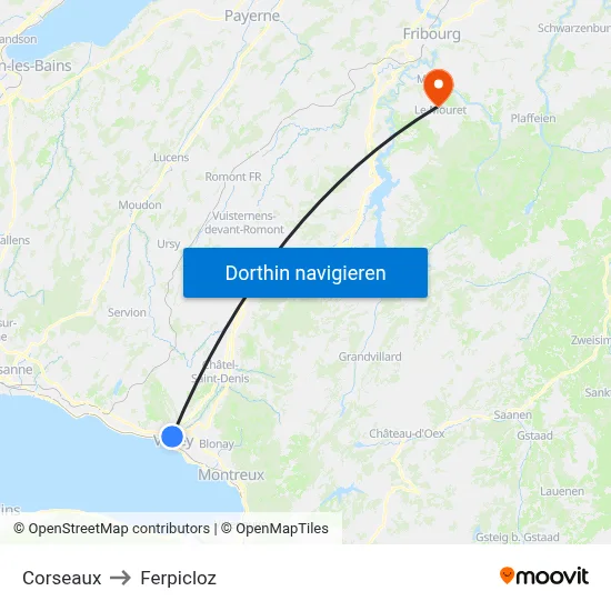 Corseaux to Ferpicloz map
