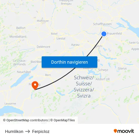 Humlikon to Ferpicloz map
