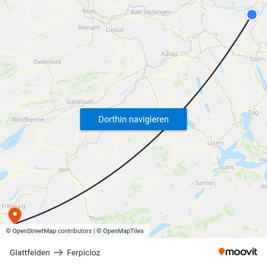 Glattfelden to Ferpicloz map