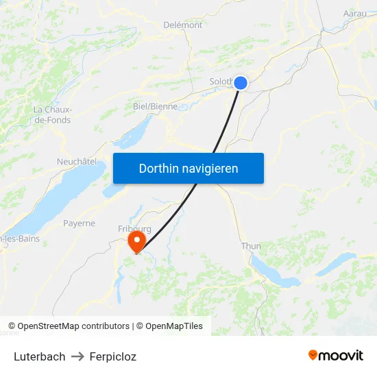 Luterbach to Ferpicloz map