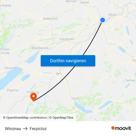 Winznau to Ferpicloz map