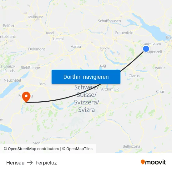 Herisau to Ferpicloz map