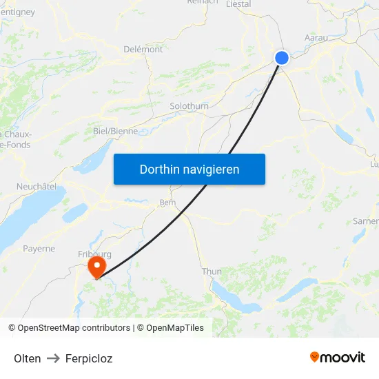 Olten to Ferpicloz map