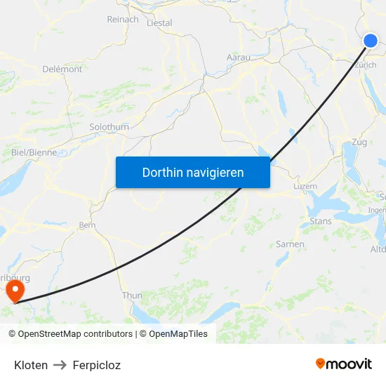Kloten to Ferpicloz map