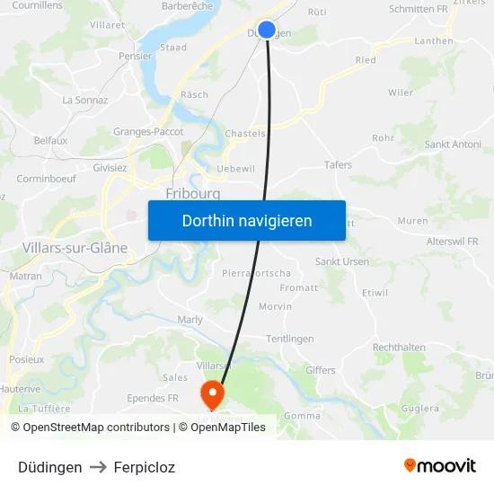 Düdingen to Ferpicloz map