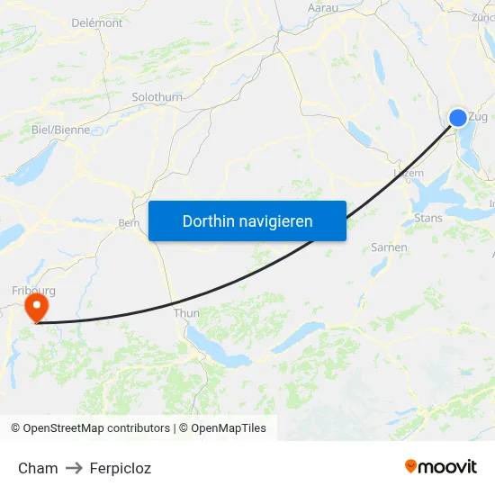 Cham to Ferpicloz map