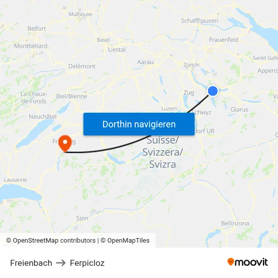Freienbach to Ferpicloz map