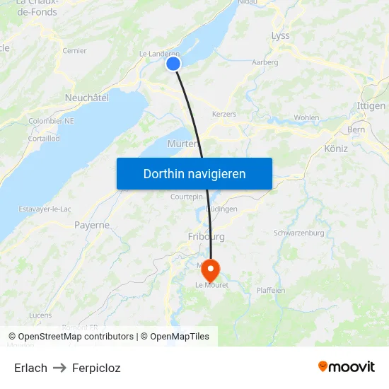 Erlach to Ferpicloz map