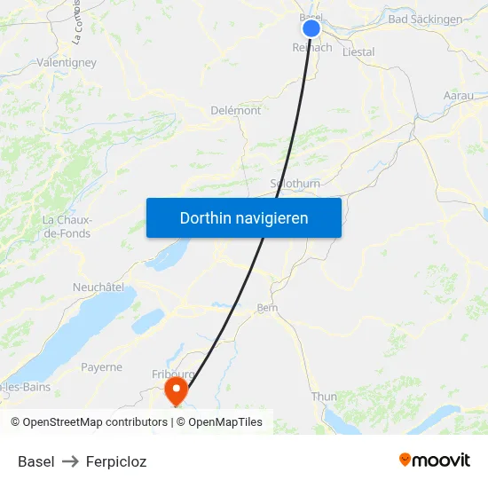 Basel to Ferpicloz map