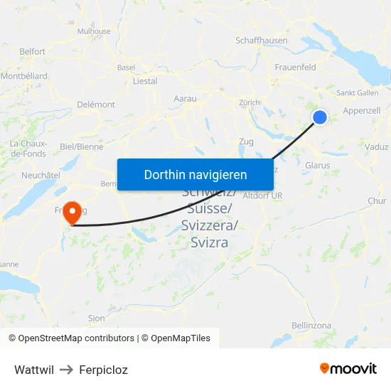Wattwil to Ferpicloz map