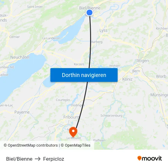 Biel/Bienne to Ferpicloz map