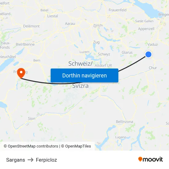 Sargans to Ferpicloz map