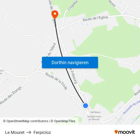 Le Mouret to Ferpicloz map