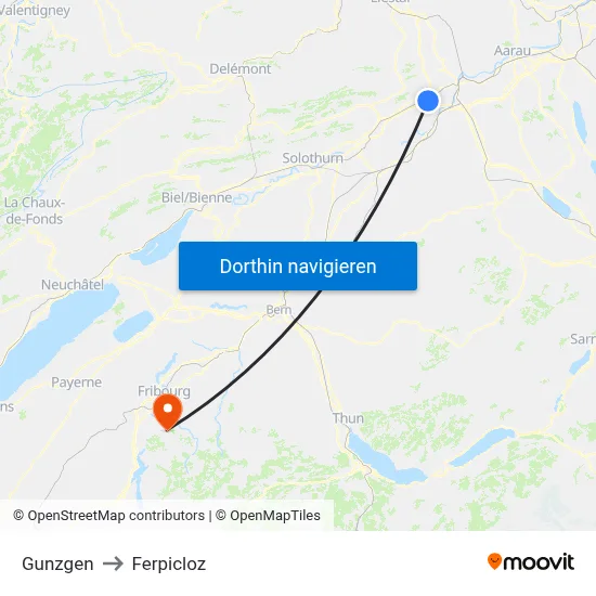 Gunzgen to Ferpicloz map