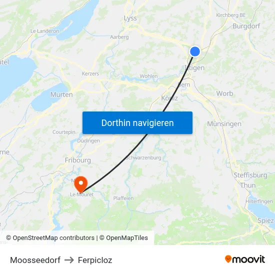 Moosseedorf to Ferpicloz map