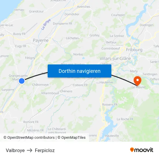Valbroye to Ferpicloz map