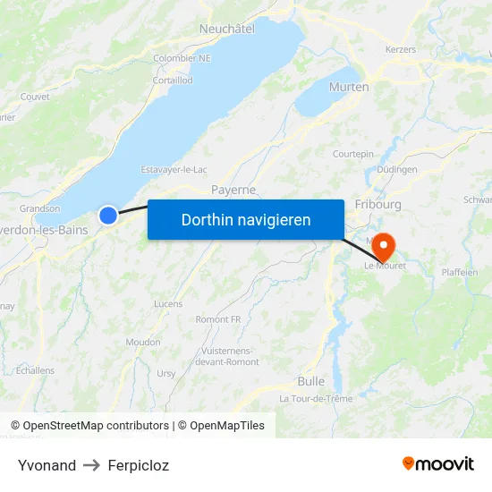 Yvonand to Ferpicloz map
