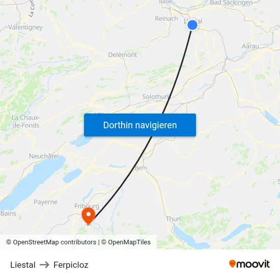 Liestal to Ferpicloz map