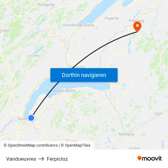 Vandoeuvres to Ferpicloz map