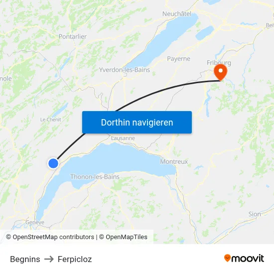 Begnins to Ferpicloz map