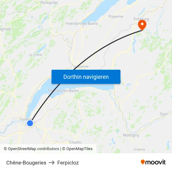Chêne-Bougeries to Ferpicloz map