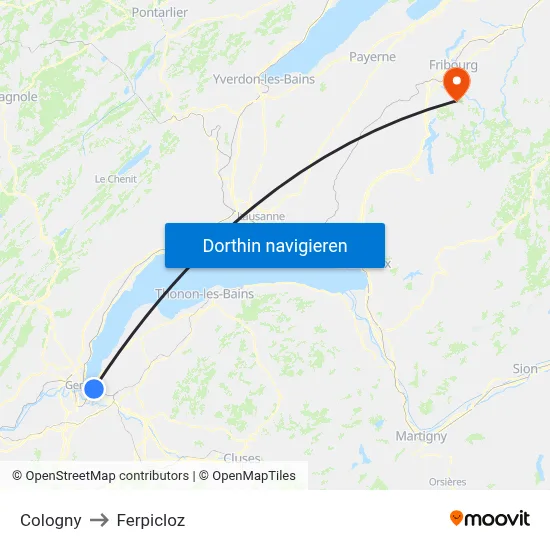 Cologny to Ferpicloz map
