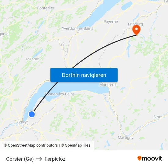 Corsier (Ge) to Ferpicloz map