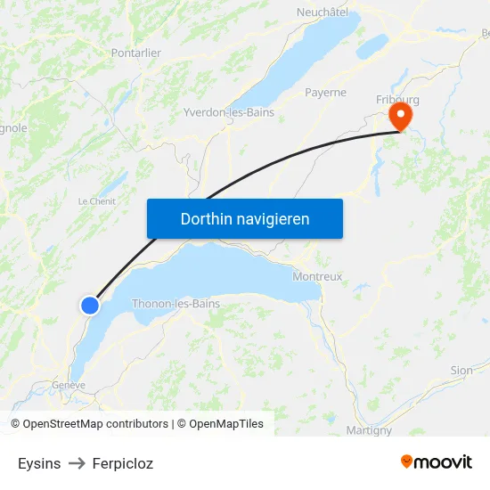 Eysins to Ferpicloz map