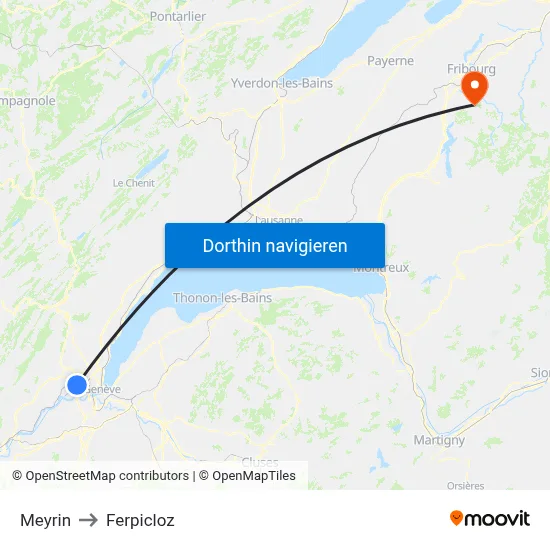 Meyrin to Ferpicloz map