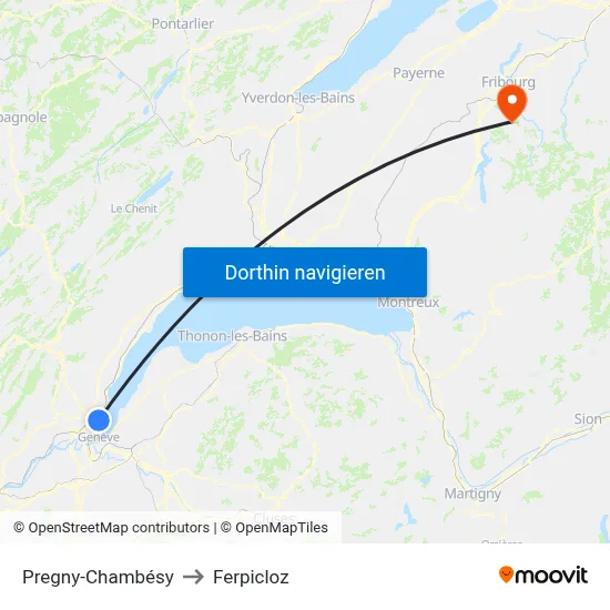 Pregny-Chambésy to Ferpicloz map