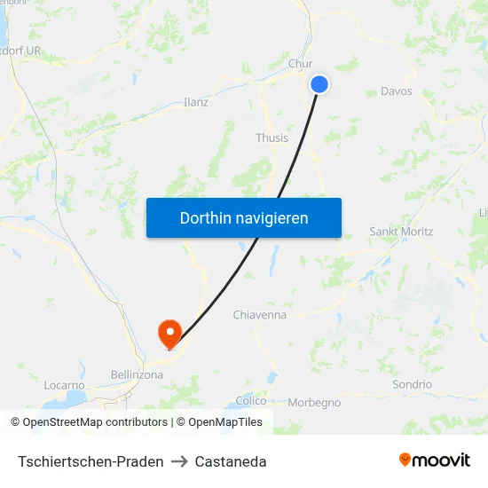 Tschiertschen-Praden to Castaneda map