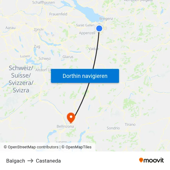 Balgach to Castaneda map