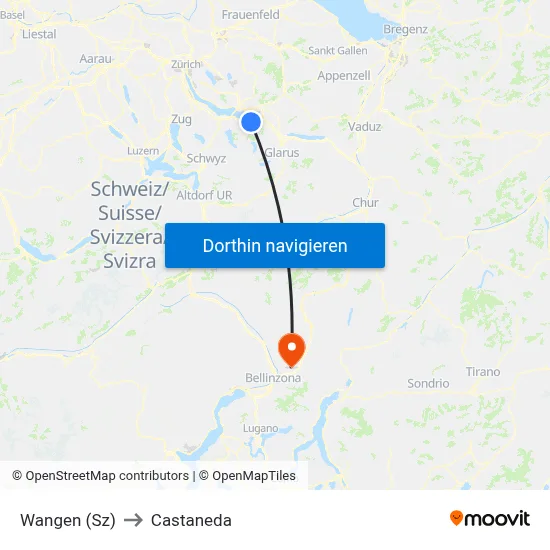 Wangen (Sz) to Castaneda map