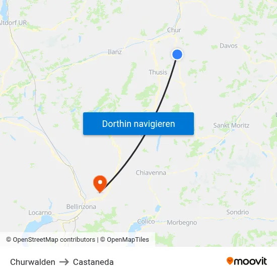 Churwalden to Castaneda map