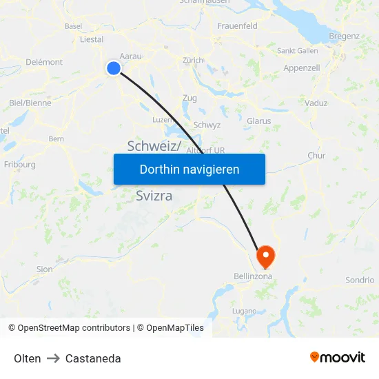 Olten to Castaneda map