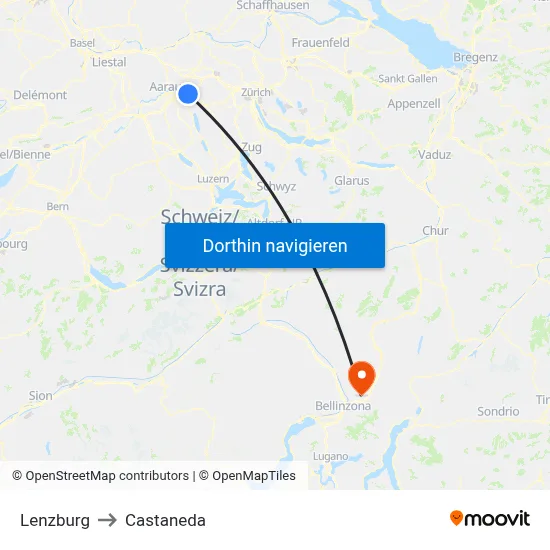 Lenzburg to Castaneda map
