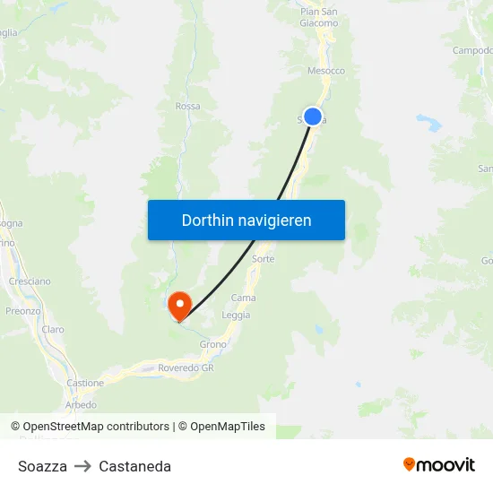 Soazza to Castaneda map