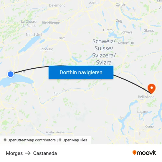 Morges to Castaneda map
