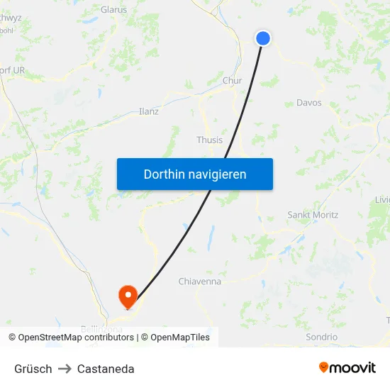 Grüsch to Castaneda map