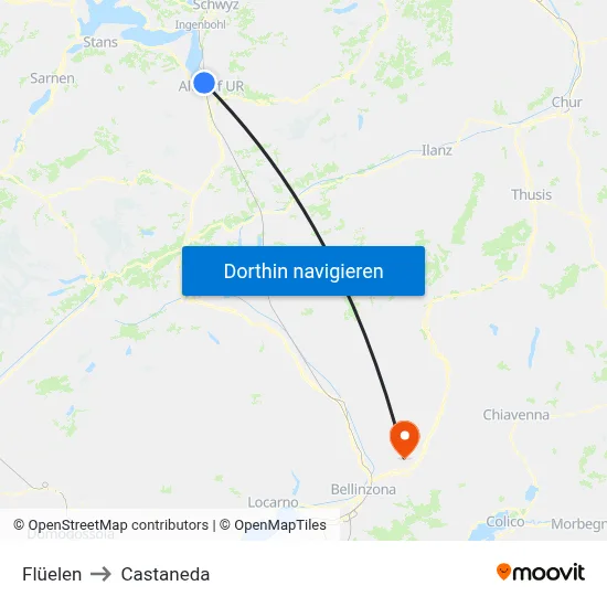 Flüelen to Castaneda map