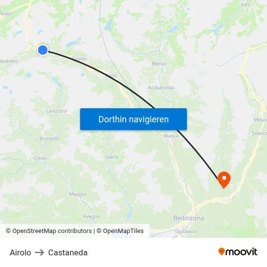 Airolo to Castaneda map